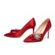 2020 autumn new red wedding shoes Chinese dress high heels female stiletto pointed bridal large size single shoes