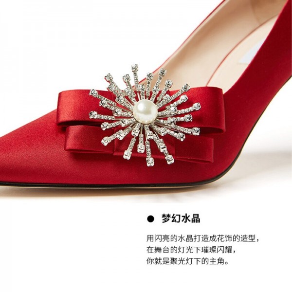 2020 autumn new red wedding shoes Chinese dress high heels female stiletto pointed bridal large size single shoes