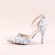 Blue lace flower bridal shoes white pearl rhinestone wedding shoes pointed stiletto super high heel dress female sandals