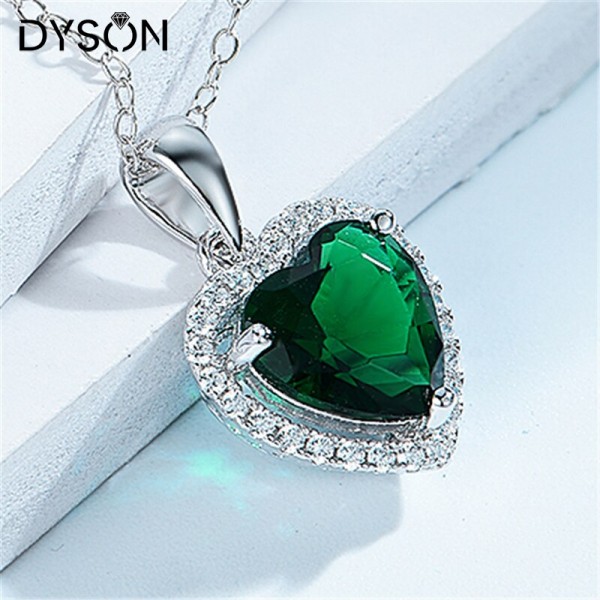 Dyson 925 Sterling Silver Necklaces Heart Created Russian Nano Emerald Pendant Neckalce For Women 18\