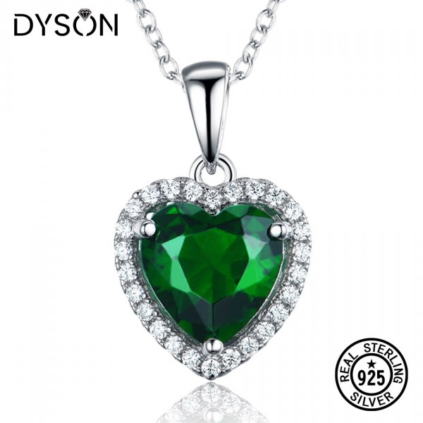 Dyson 925 Sterling Silver Necklaces Heart Created Russian Nano Emerald Pendant Neckalce For Women 18\