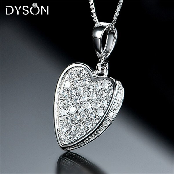 Dyson 925 Sterling Silver Necklaces Heart Micro Pave Crystal CZ Cute Sweet Charm Necklaces For Women Girls Gifts Fashion Jewelry