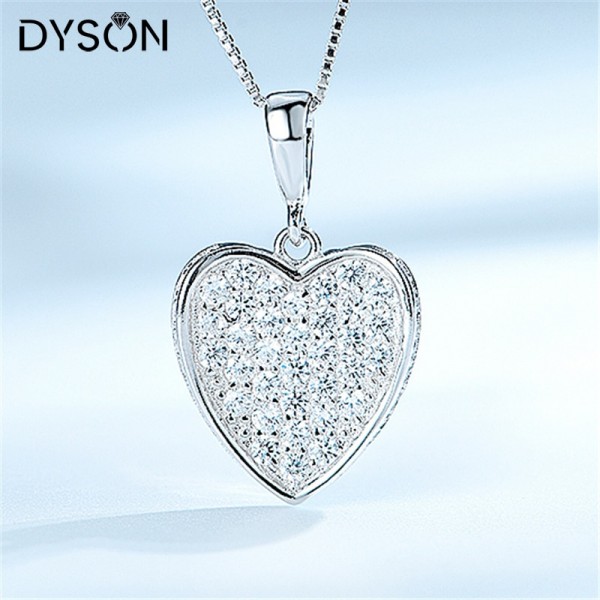 Dyson 925 Sterling Silver Necklaces Heart Micro Pave Crystal CZ Cute Sweet Charm Necklaces For Women Girls Gifts Fashion Jewelry