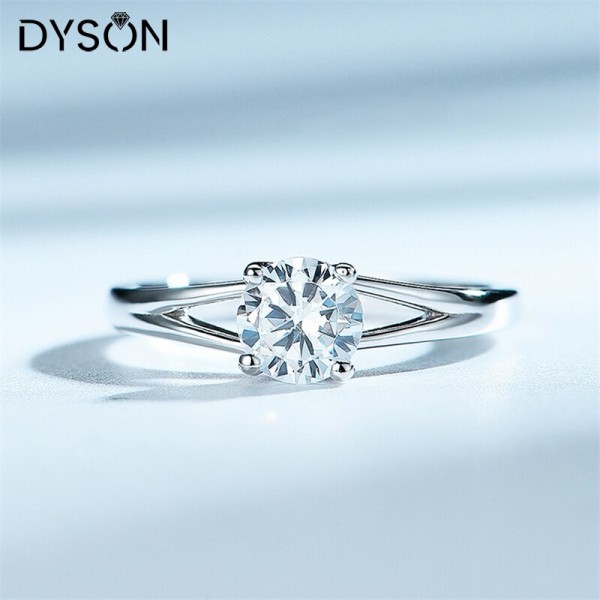 Dyson 925 Sterling Silver Ring Engagement Round Cystal Zirconia Solitaire Rings For Women Lover Gift Wedding Anniversary Jewelry