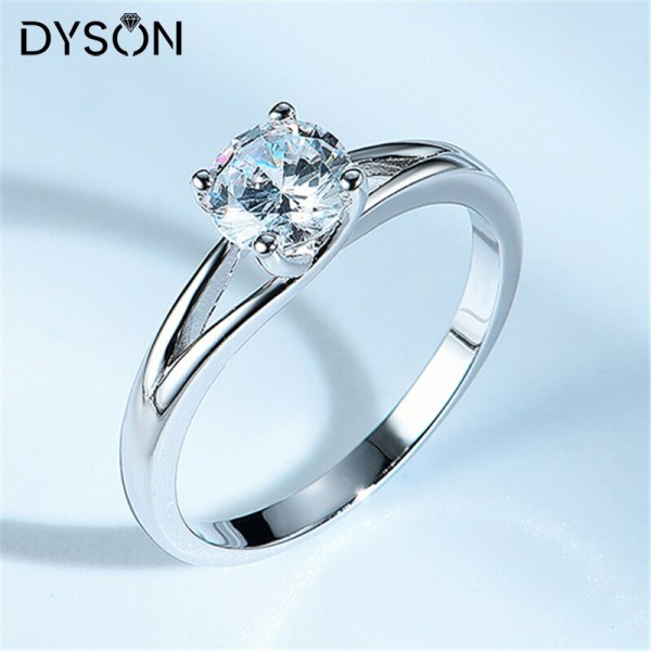 Dyson 925 Sterling Silver Ring Engagement Round Cystal Zirconia Solitaire Rings For Women Lover Gift Wedding Anniversary Jewelry