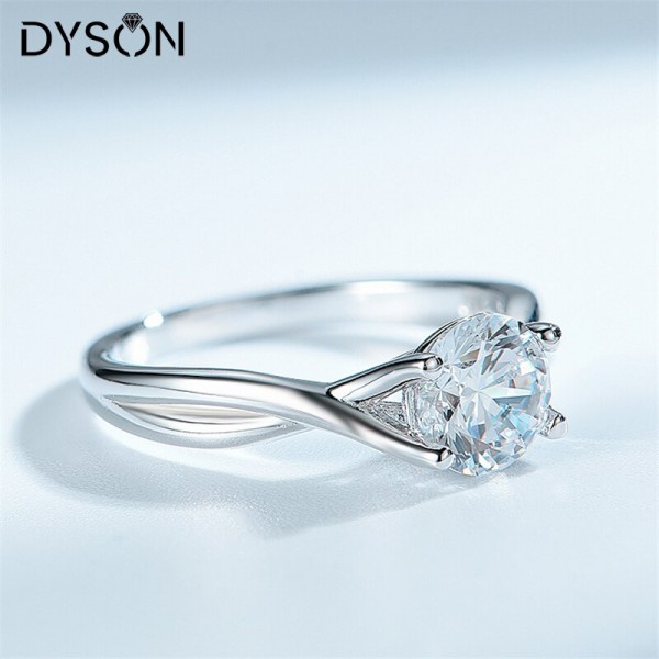 Dyson 925 Sterling Silver Rings Infinity Solitaire Round Clear Zirconia Promise Engagement Rings For Women Bridal Fine Jewelry