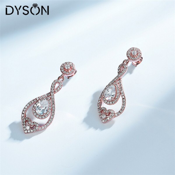 Dyson Pear Heart Rose Gold Plated Lovely Earrings For Women Birthday Anniversary Gifts Fine Jewelry 925 Sterling Silver Earrings