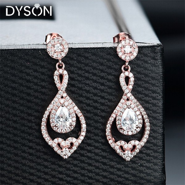 Dyson Pear Heart Rose Gold Plated Lovely Earrings For Women Birthday Anniversary Gifts Fine Jewelry 925 Sterling Silver Earrings