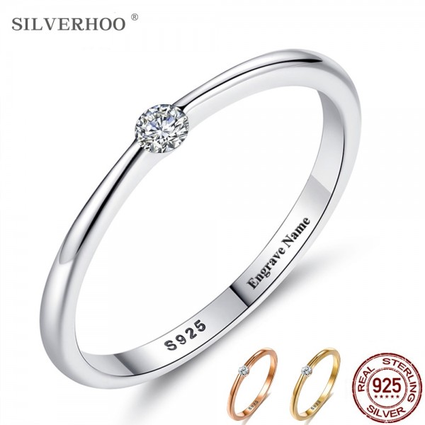 SILVERHOO 925 Sterling Silver Rings for Women Cute Zircon Round Geometric 925 Silver Wedding Ring Fine Jewelry Minimalist Gift