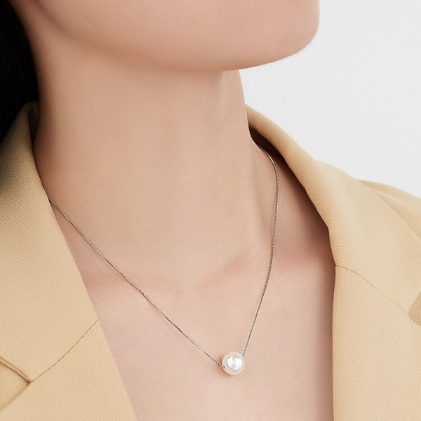 SILVERHOO 925 Sterling Silver Shell Pearl Women Necklaces Elegant Creative Fine Jewelry Wedding Couple Imitation Pearls Pendant