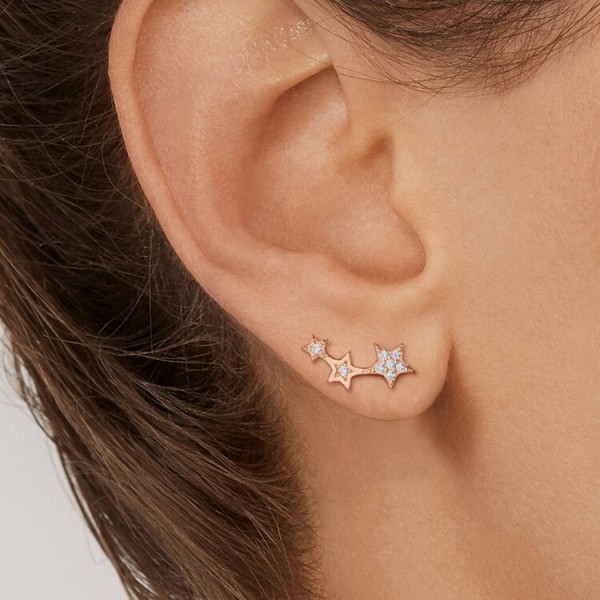 SILVERHOO Cuff Earrings Authentic 925 Sterling Silver CZ Exquisite Stackable Star Earrings for Women Jewelry Valentine's Gift
