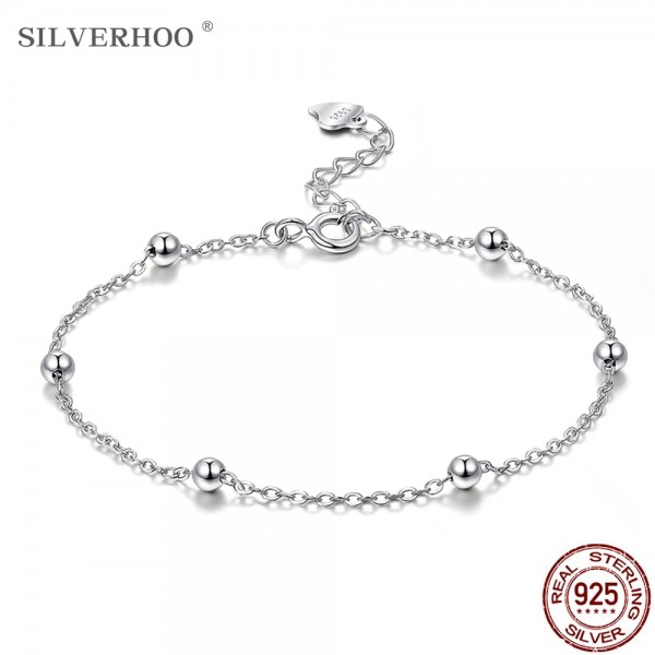 SILVERHOO Real 925 Sterling Silver Bracelet Spacer Bead Chain Minimalist Fine Silver Jewelry For Women Hot Selling Birthday Gift